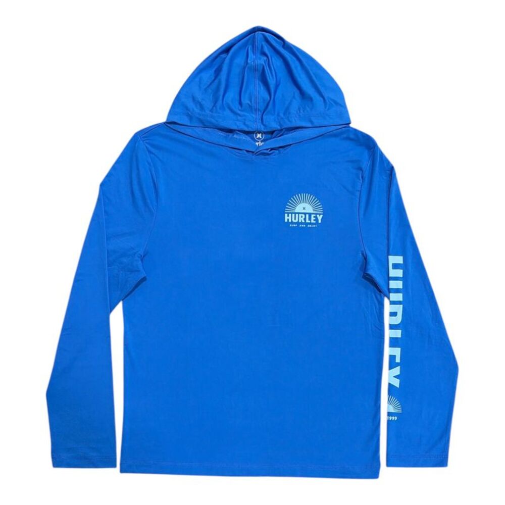 Hurley Men's Regular Fit UPF 50 Sun Protection Hooded Long Sleeve Tee - Blue